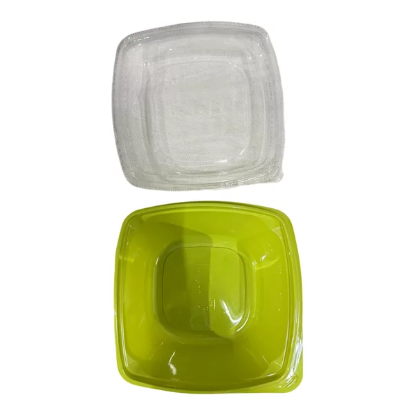 Saladebak vierkant 1000cc groen +deks. 50st.