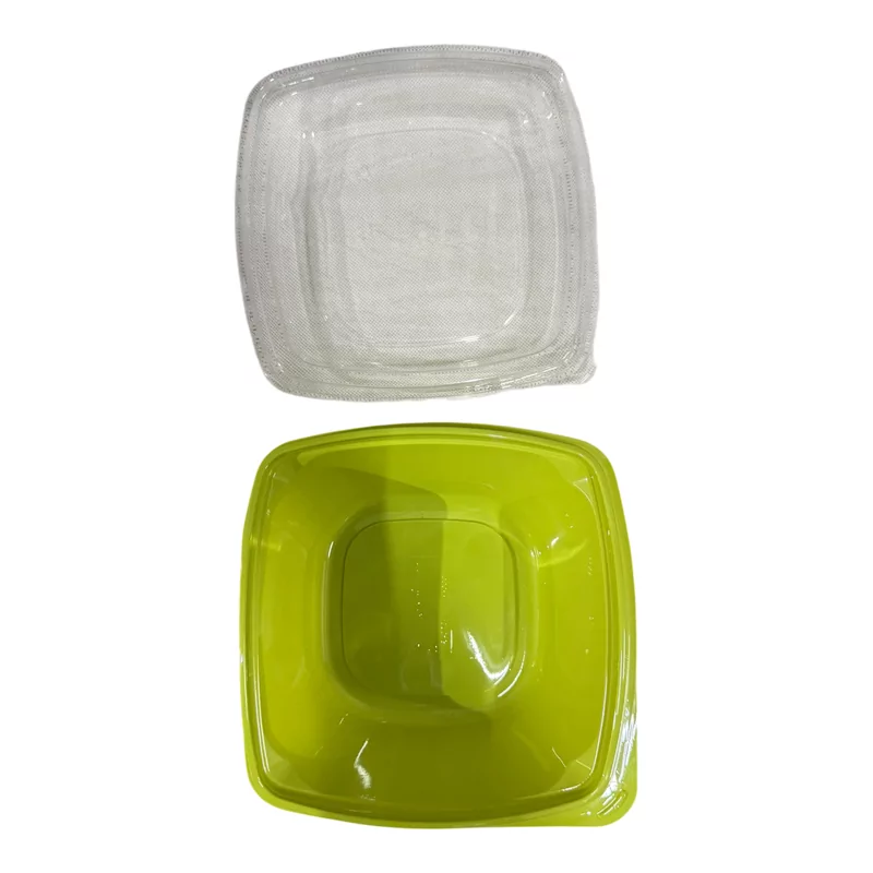 Saladebak vierkant 1000cc groen +deks. 50st.